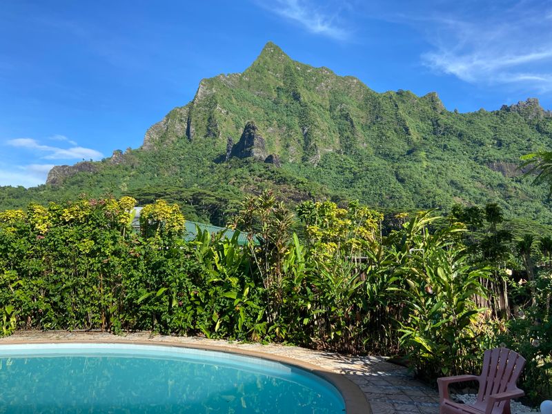 Vue depuis la piscine de notre fare à Moorea